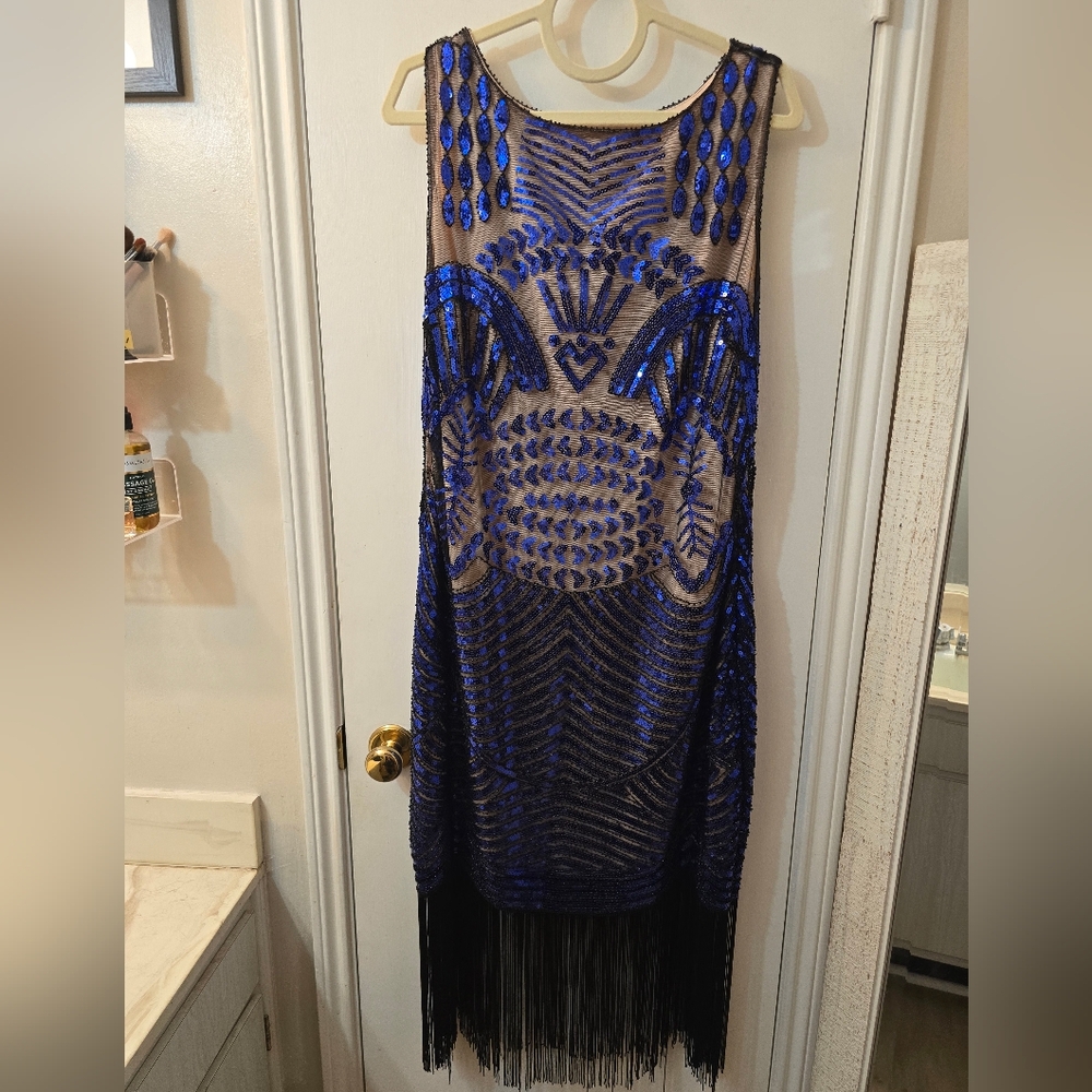 Unique Vintage Blue Sequin Dress